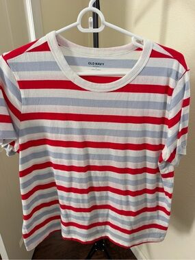 Old Navy Red, Light Blue & White Striped Shirt